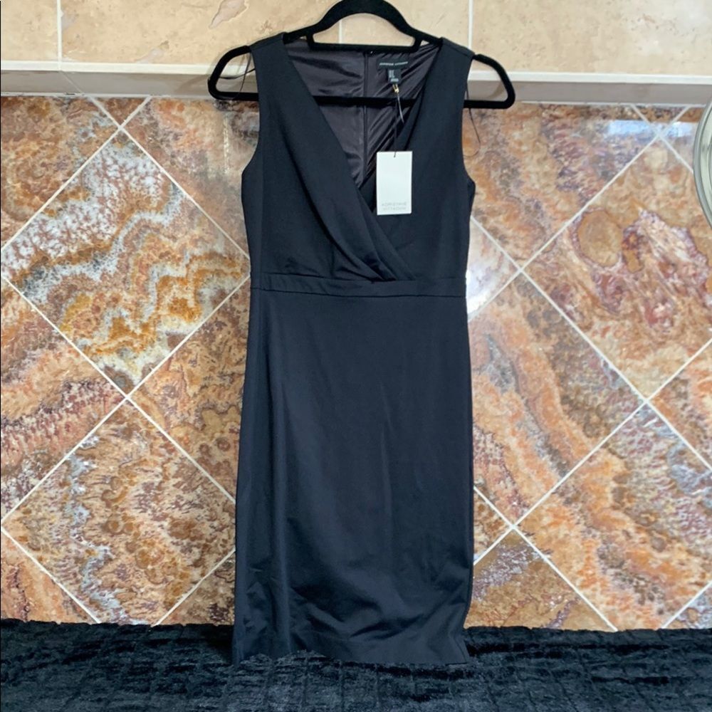 Adrienne Vittadini Black Wrap Sheath Dress with V-Neck NWT Size 2